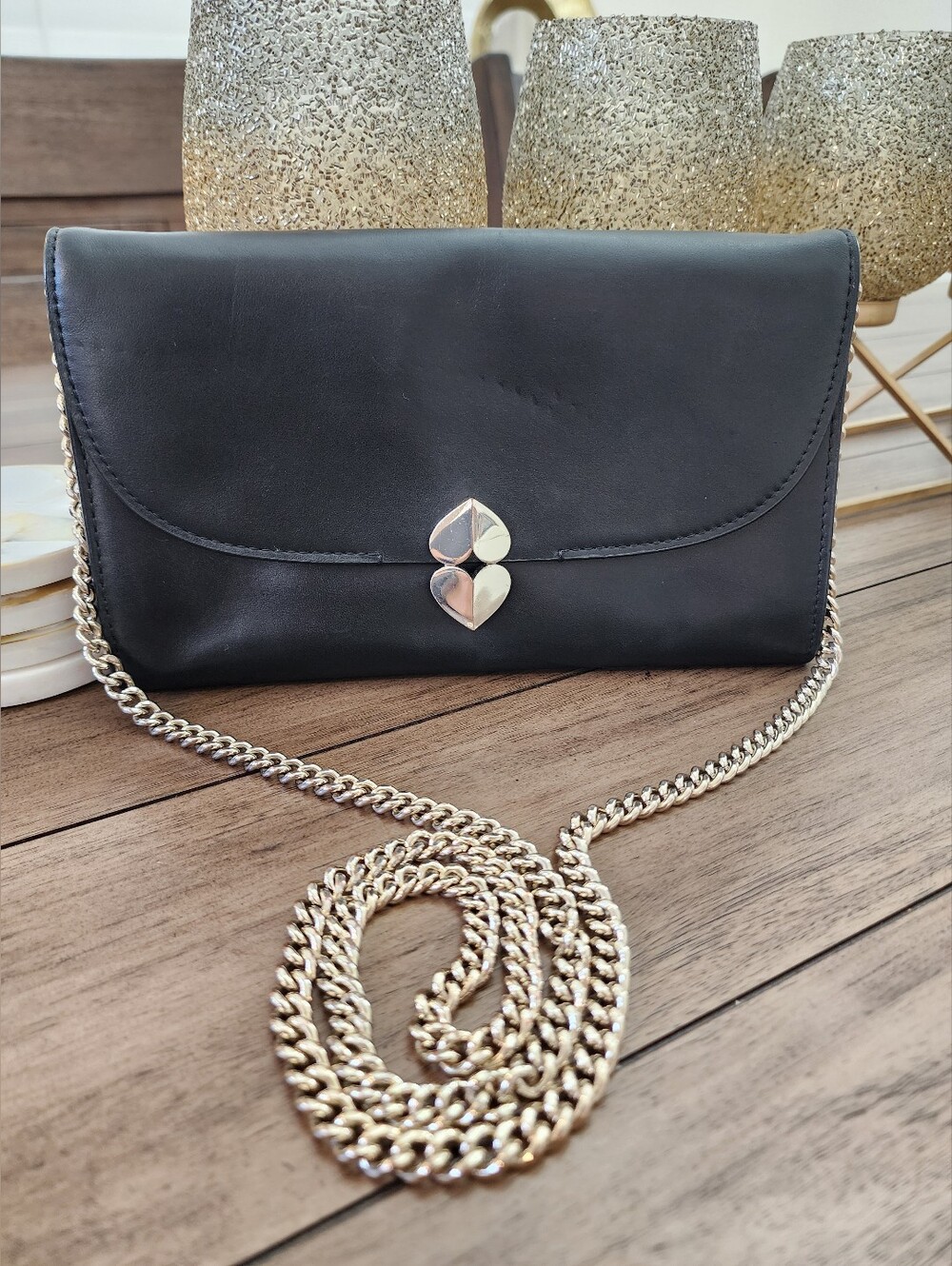 Kate Spade Smooth Black Leather Clutch/crossbody Bag